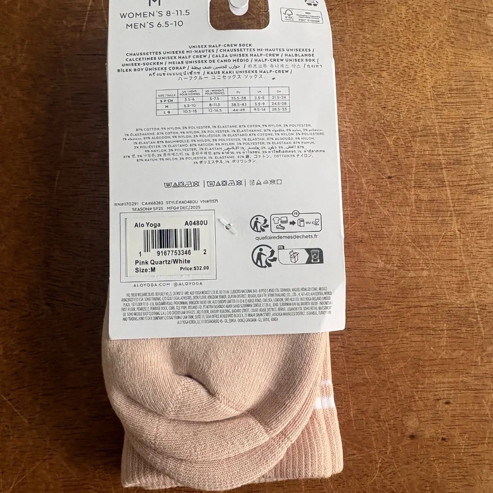 Alo yoga Unisex Half-Crew Throwback Sock Pink quartz/white